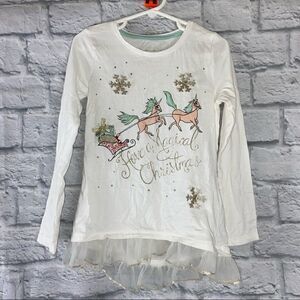 Cynthia Rowley Longsleeve glitter christmas top w/toole ruffle hem sz m 5-6